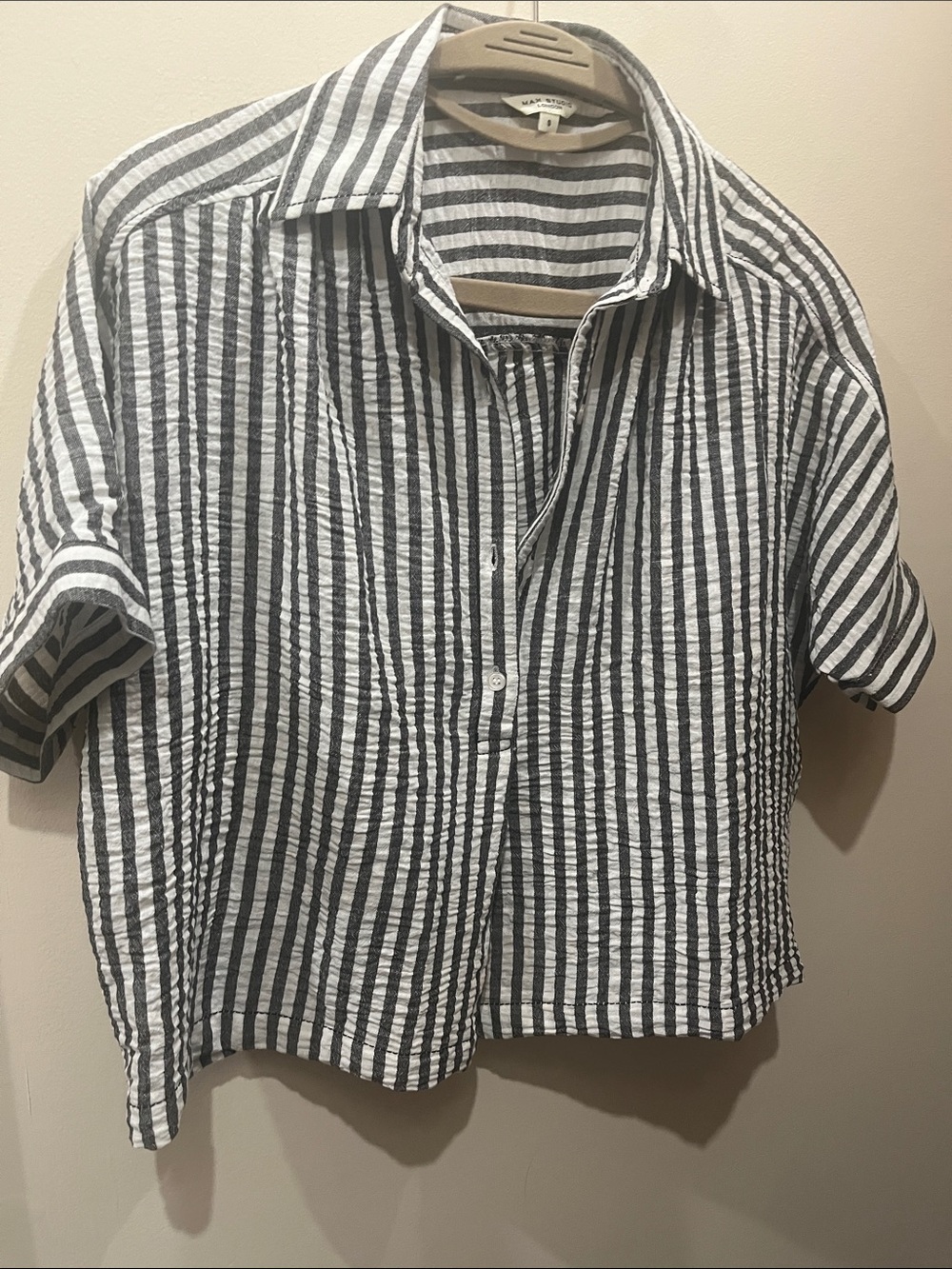 Max Studio Black and White Striped Short-Sleeve Button Shirt